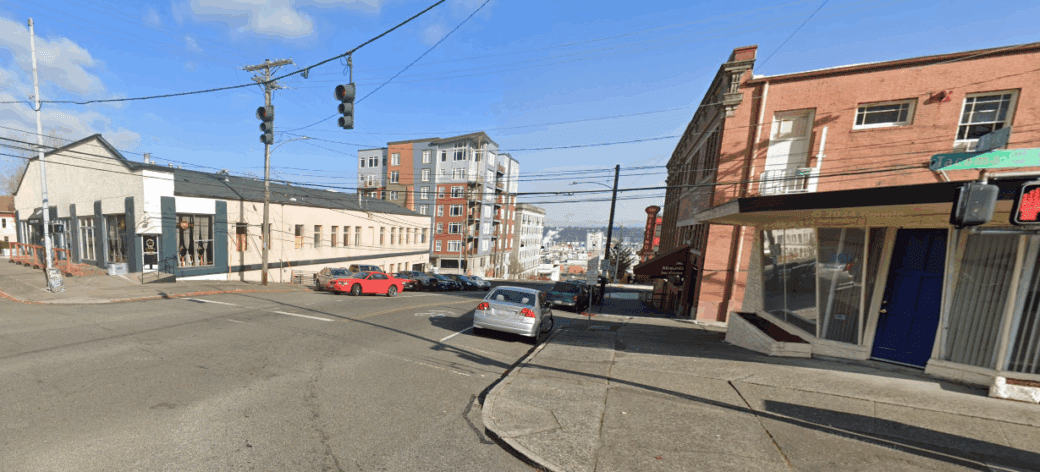 Street view of intersection at 6th and Tacoma Avenue looking northeast