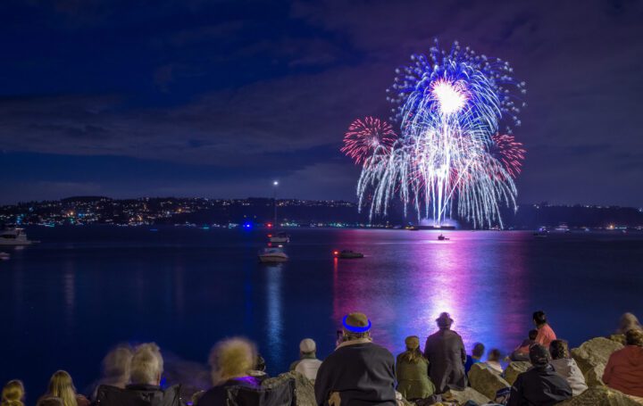 Photo of fireworks display from Tacoma's Commencement Bay.