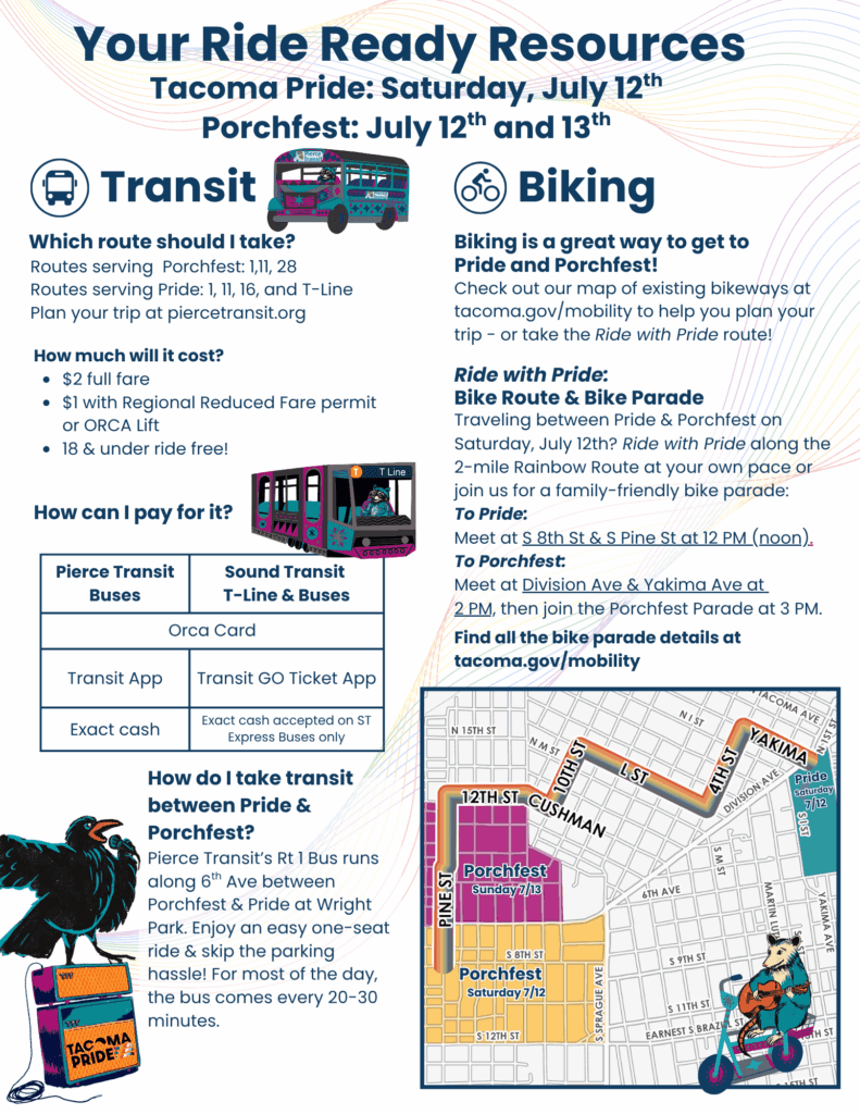 Resources for taking transit & bicycling to Pride & Porchfest