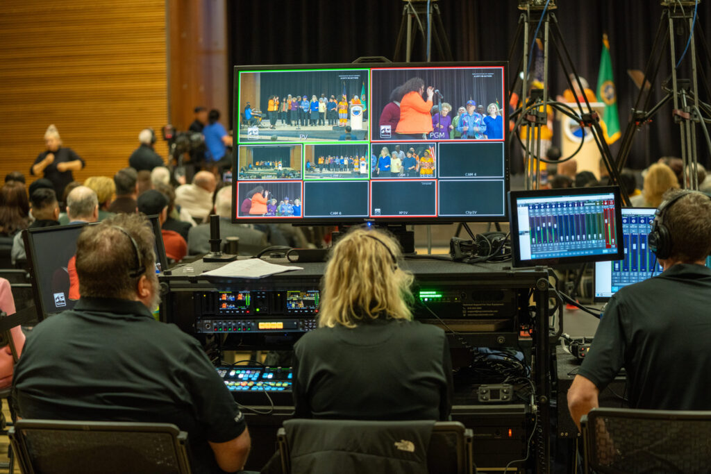 TV Tacoma staff monitoring screens during event recording