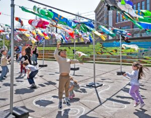 Teruko Nimura’s Upstream Together installation at the16th annual South Sound Sustainability Expo. Photo by Mark Woods.