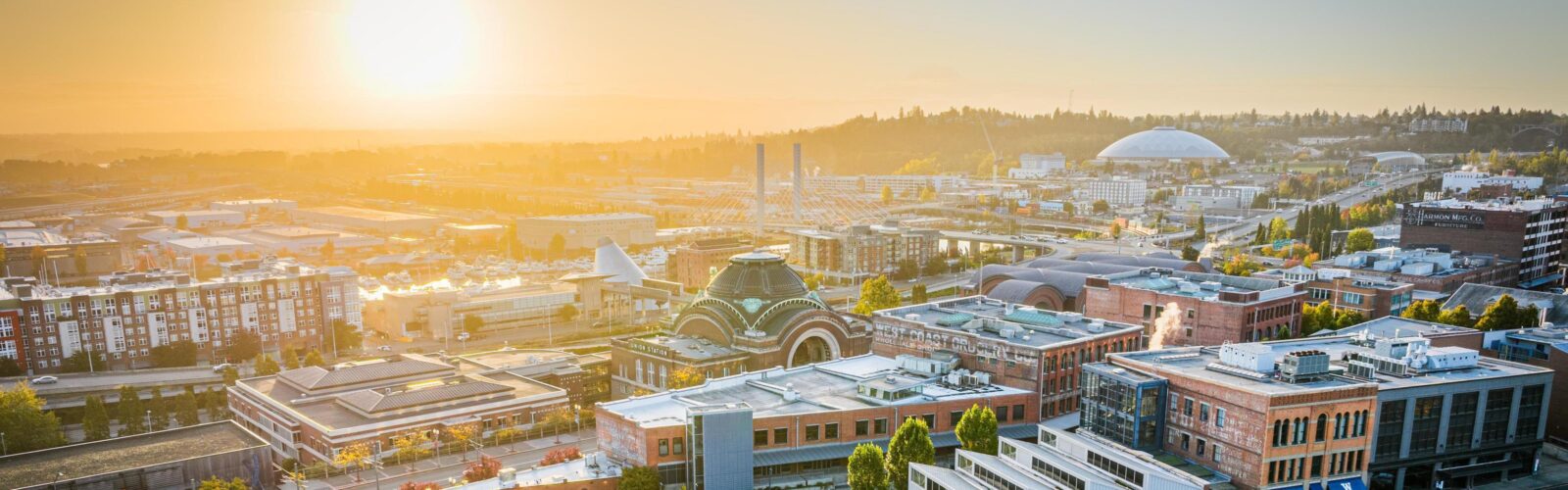 Sun rising over downtown Tacoma