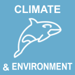Climate and Environment goal area icon: a leaping orca whale.