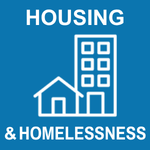 Housing and Homelessness goal area icon: a small house beside an apartment building