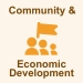 Community and Economic Development icon: a group of three people beneath a flag.